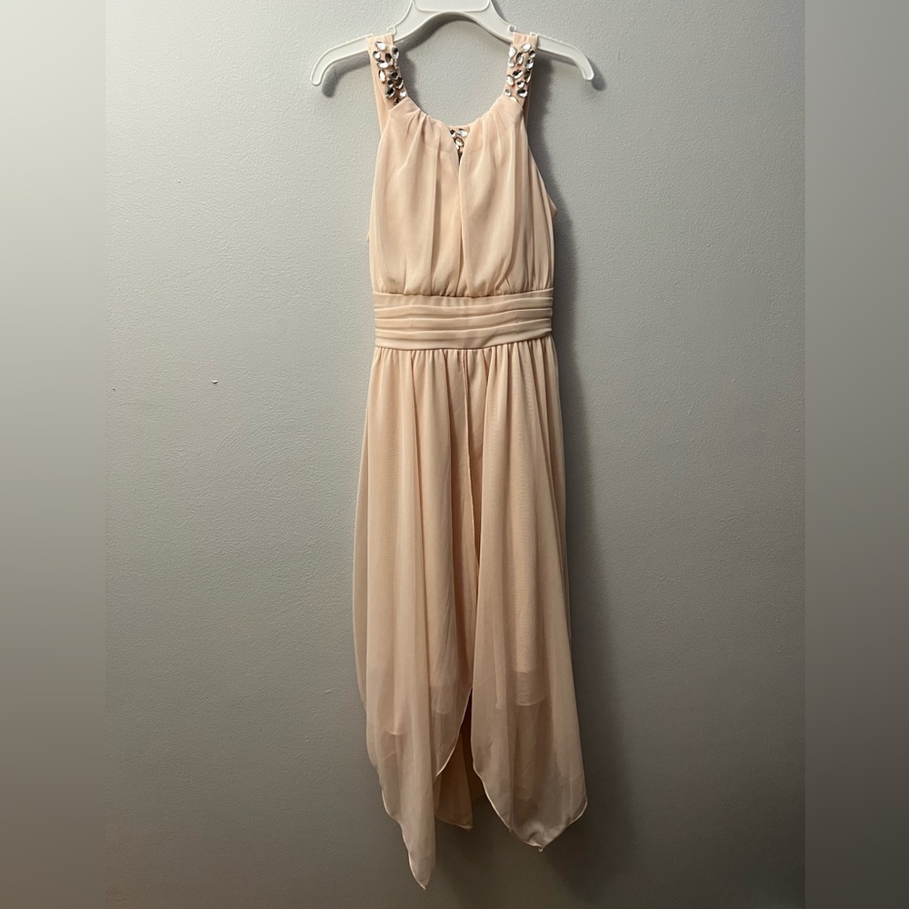 Rare Editions Blush Pink Gauzy Dress with Rhinestones
